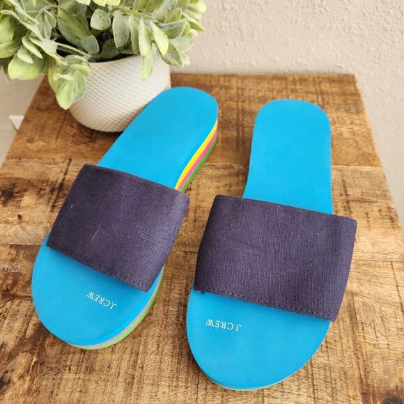 J. Crew Platform EVA Blue Stripe Slides Size 6 - Picture 1 of 12
